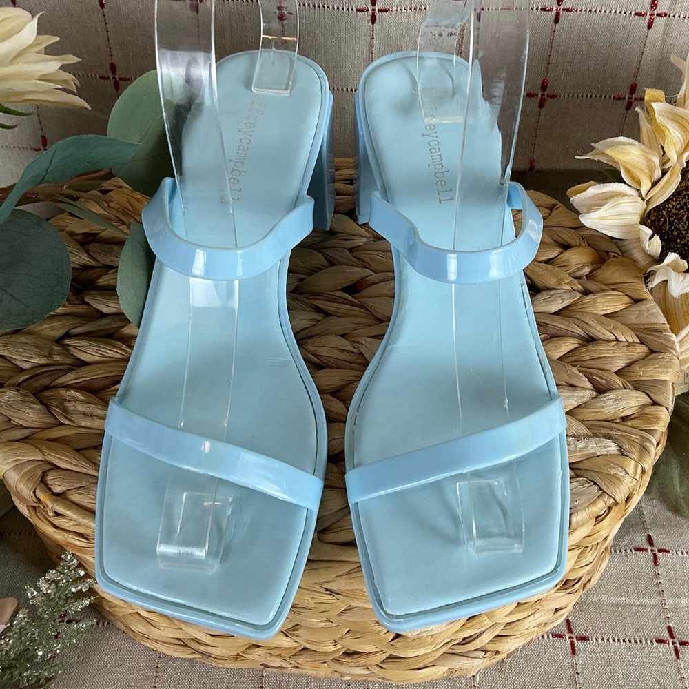 Jeffrey Campbell Womens Baby Blue Shiny “Jamm-3” Jelly Slide Sandal Heels Size 7 - Picture 2 of 6